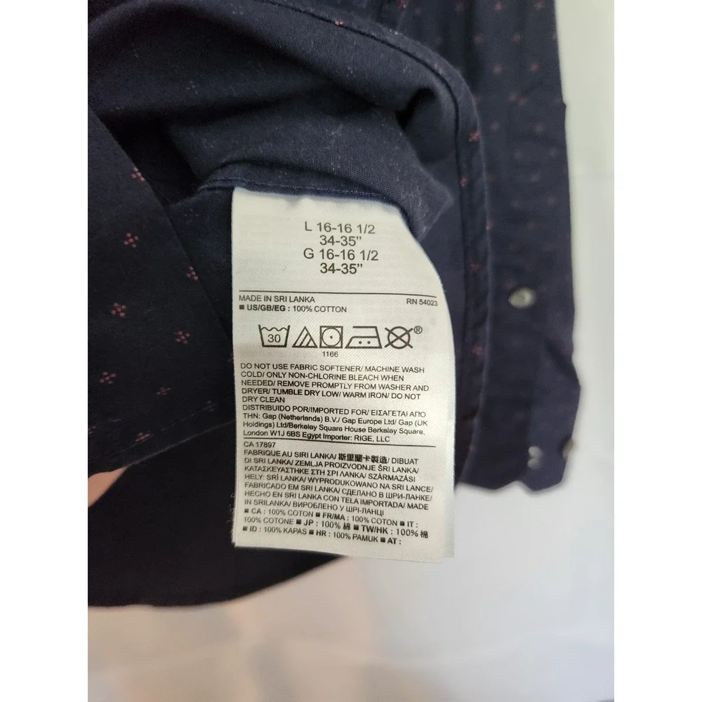 Banana Republic Men's Large Slim Fit 16-16.5 34/35 Long Sleeve Button Navy AOP
